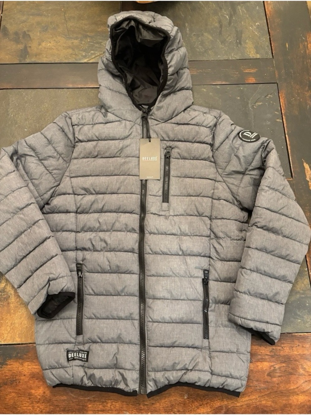 Luxe Light Grey Quilted Hooded Jacket Size 16Y